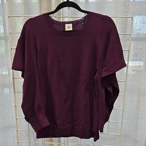 CAbi Rich Purple Crewneck Sweater With Cut Out Sleeves